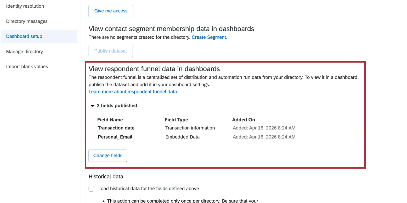 choosing fields for respondent funnel