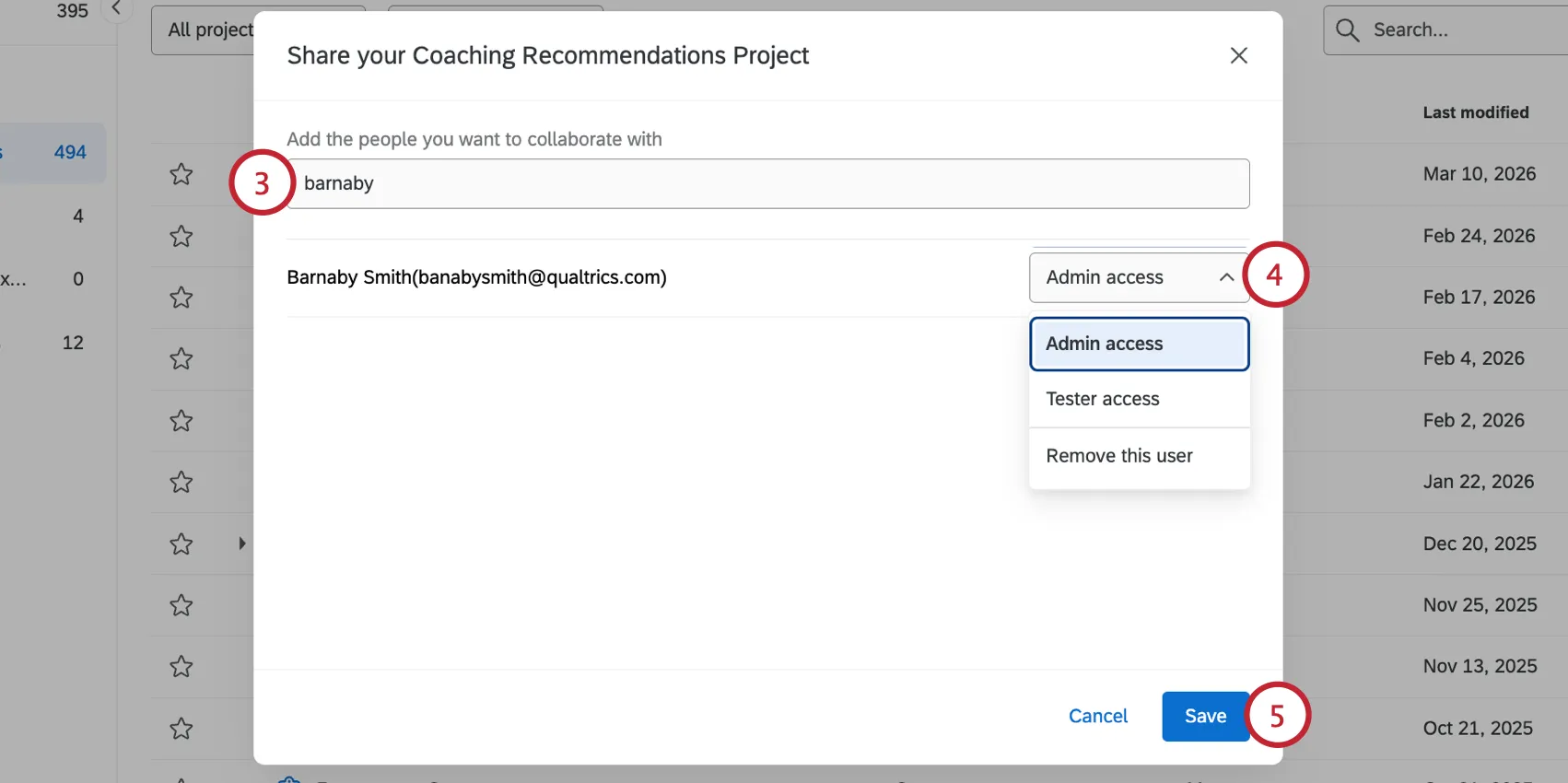 sharing the project with a user