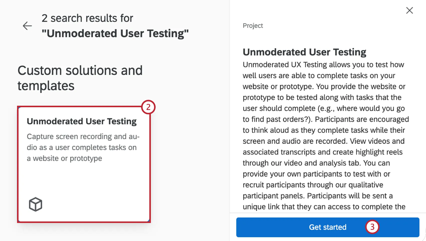 The unmoderated user testing project highlighted in the catalog