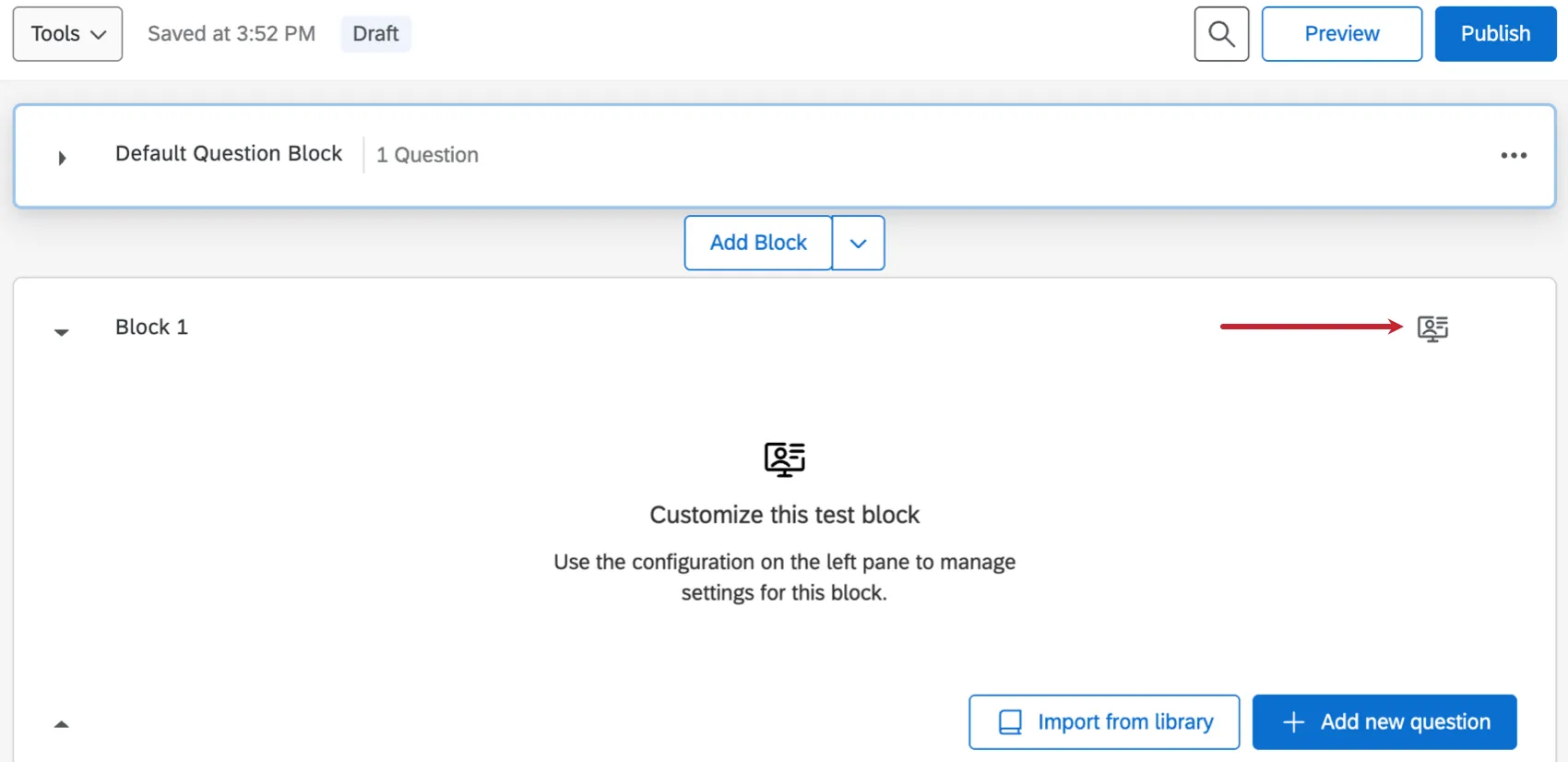 arrow pointing towards the icon for an unmoderated testing block