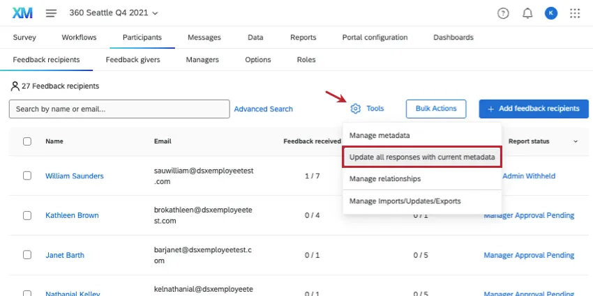 update participant metadata options in tools