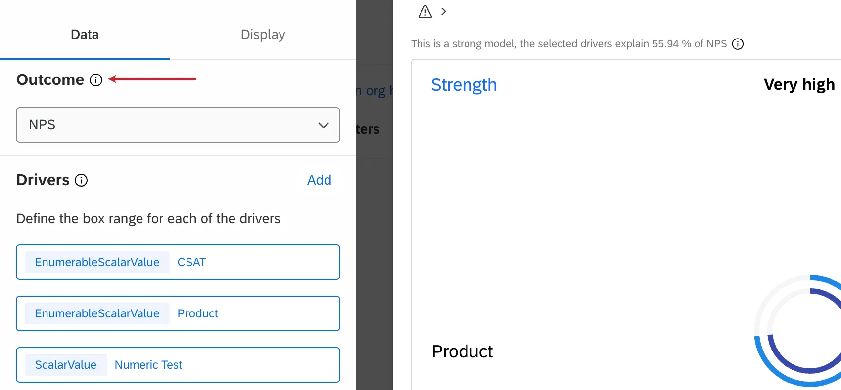 arrow pointing towards the outcome metric in a widget