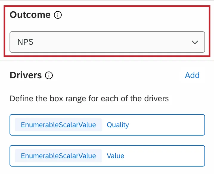 outcome metric dropdown highlighted within the widget