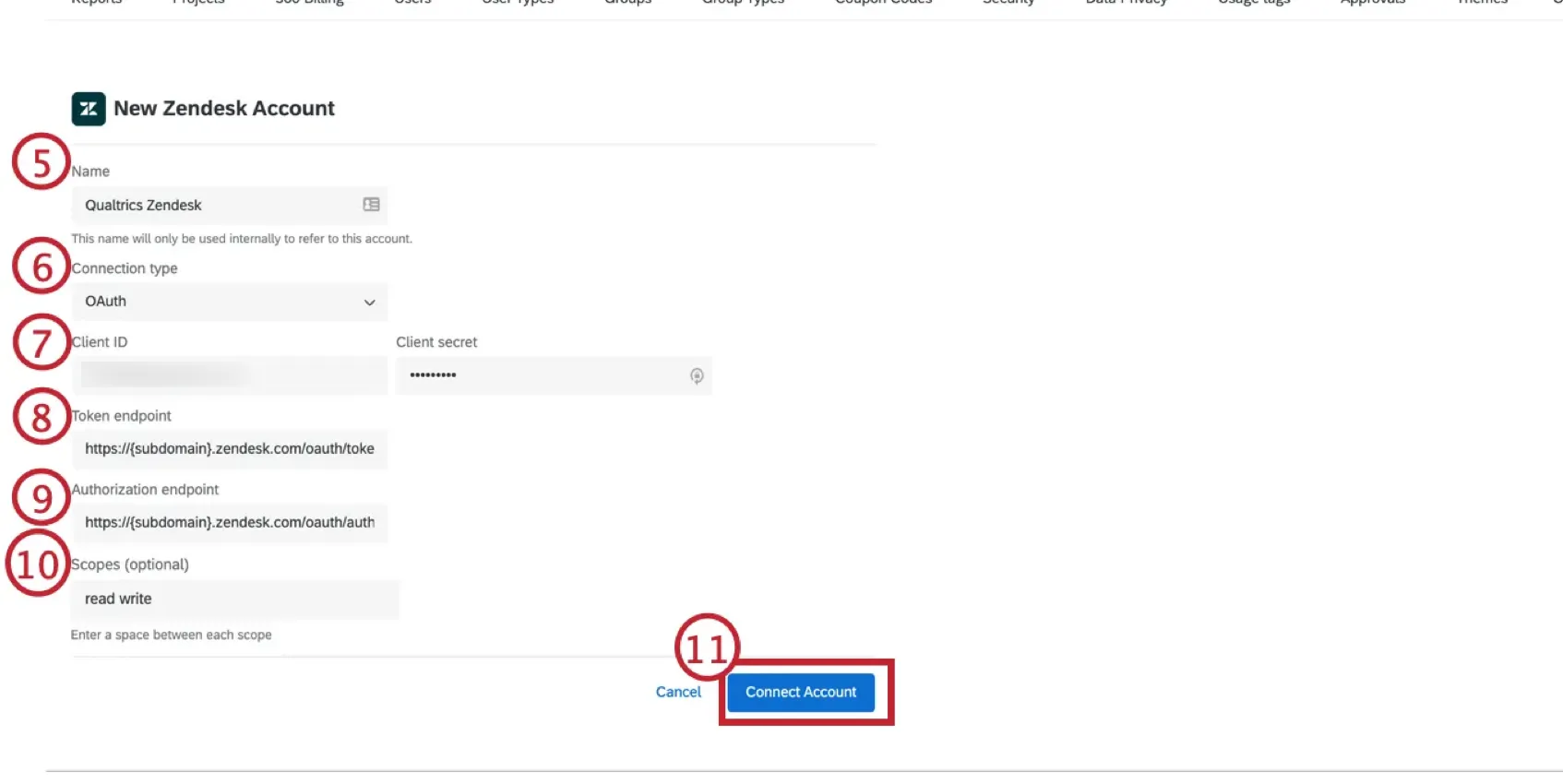 setting up an oauth zendesk connection