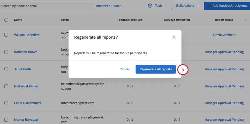 small modal that opens where you confirm your regeneration