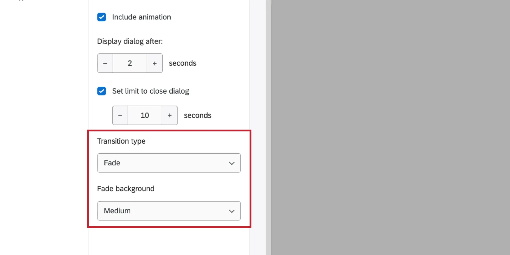 animation options for a fade