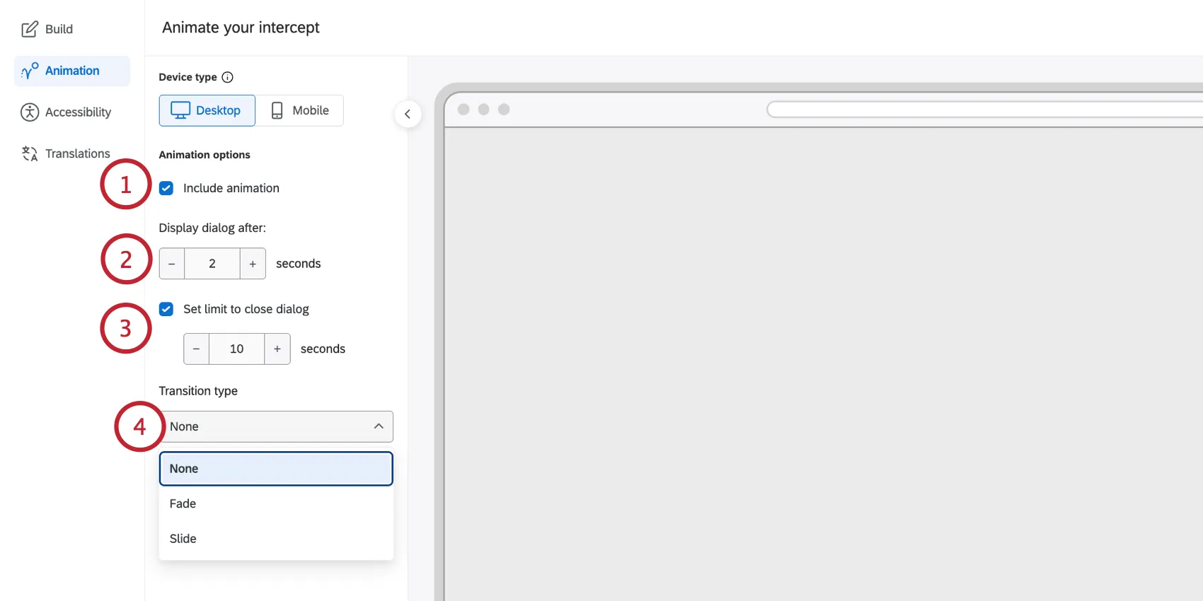 setting up an animation for the intercept