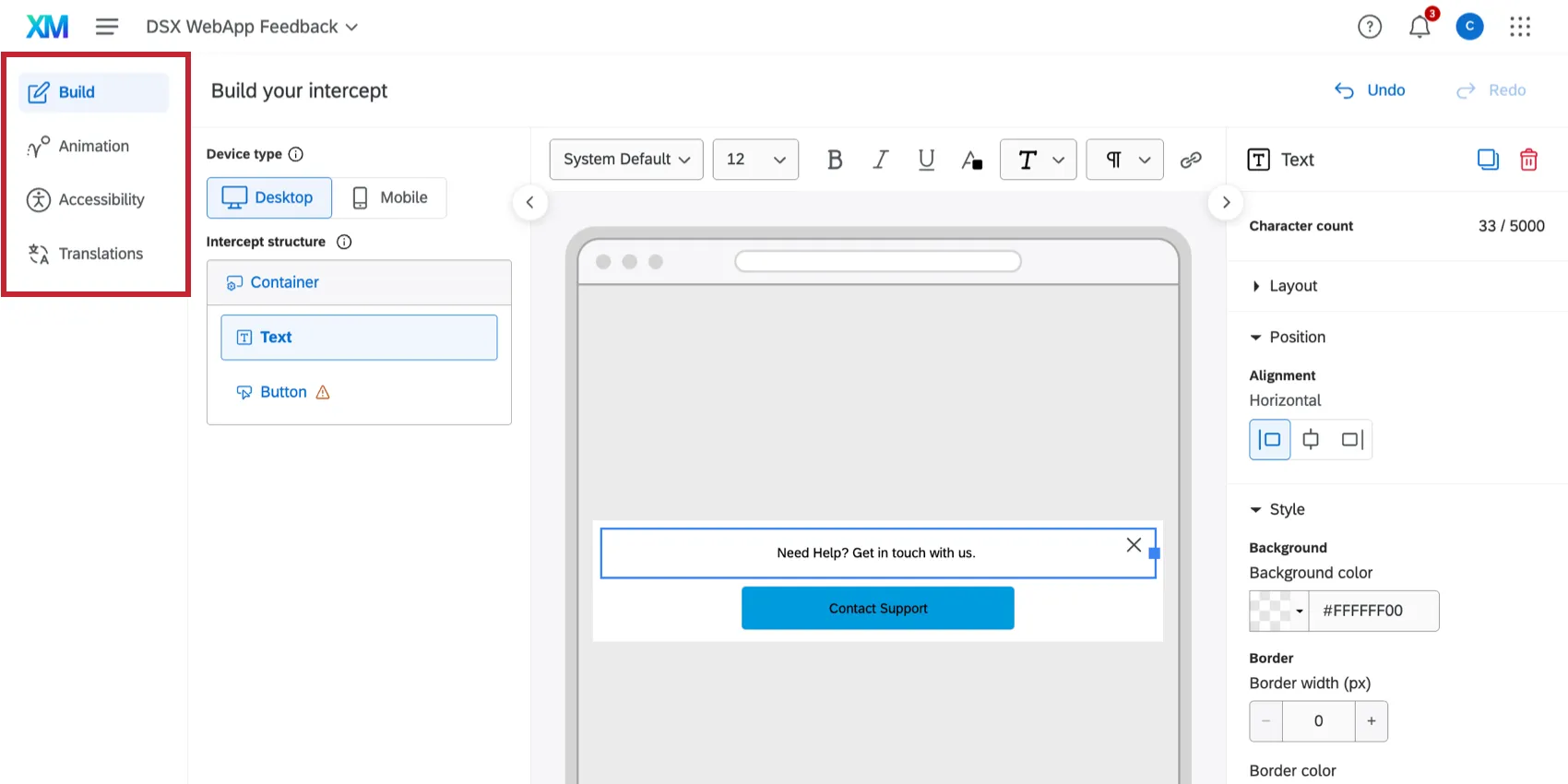 navigating the appearance studio tabs on the lefthand side of the page