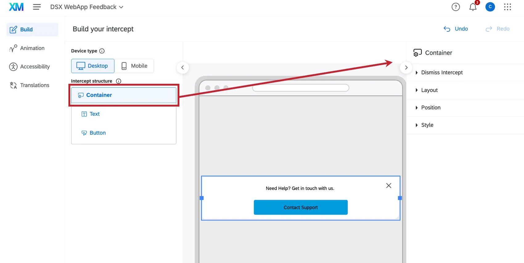 clicking on a container to edit its settings