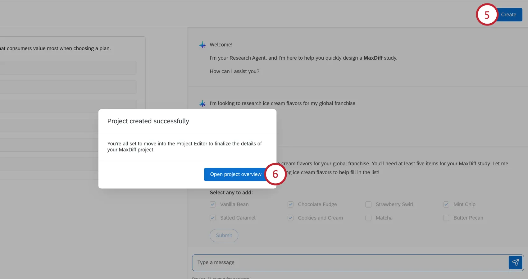 clicking create and opening the new project