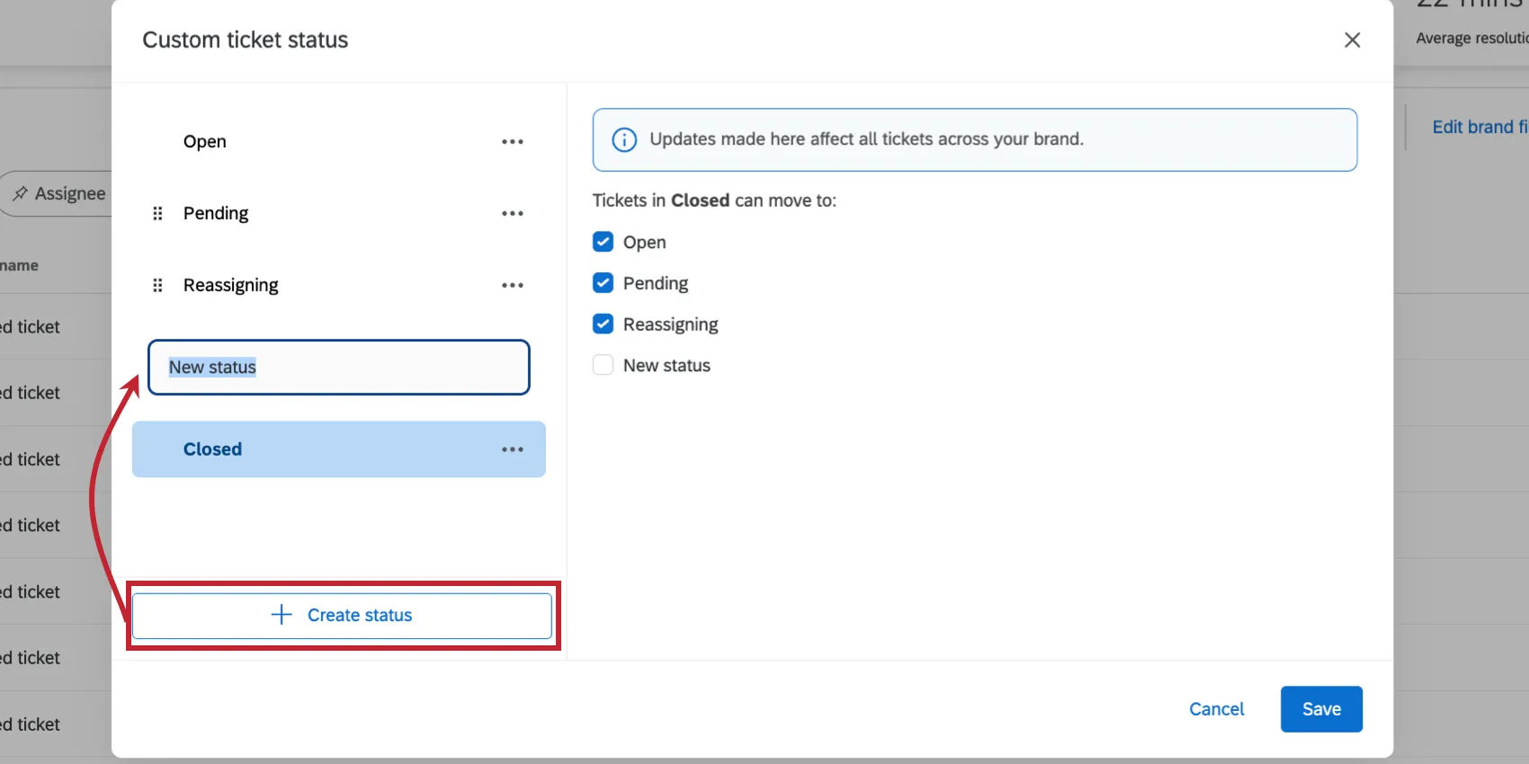 creating a new ticket status