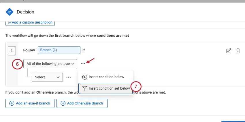 image of modal where you set up workflow decisions