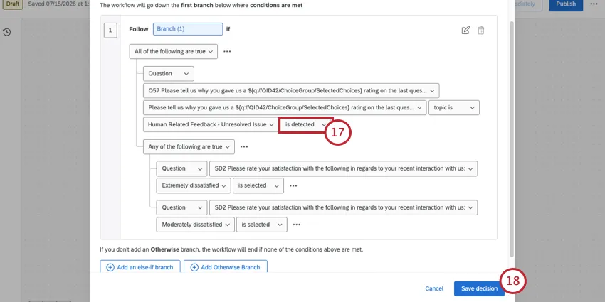 save decisions button in bottom-right of the modal