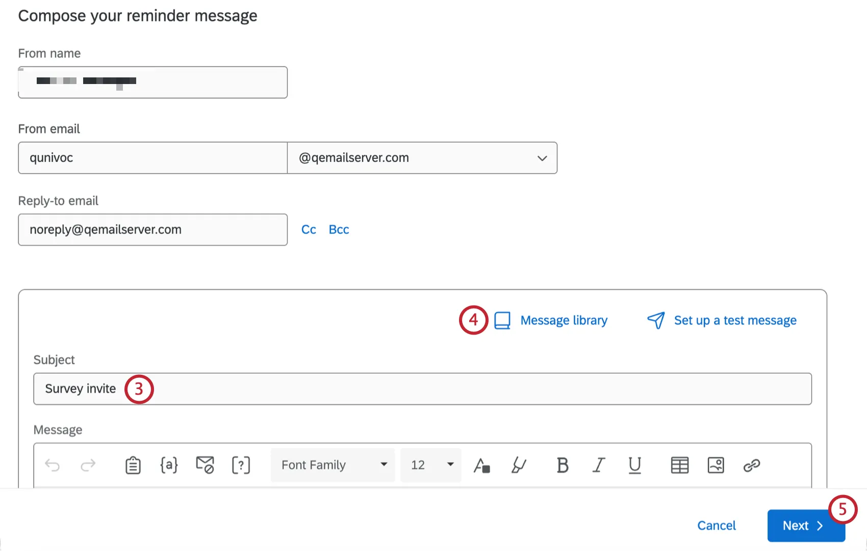 options to configure a reminder message