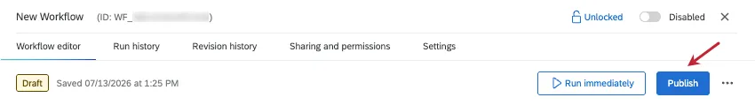 publish button in a workflow