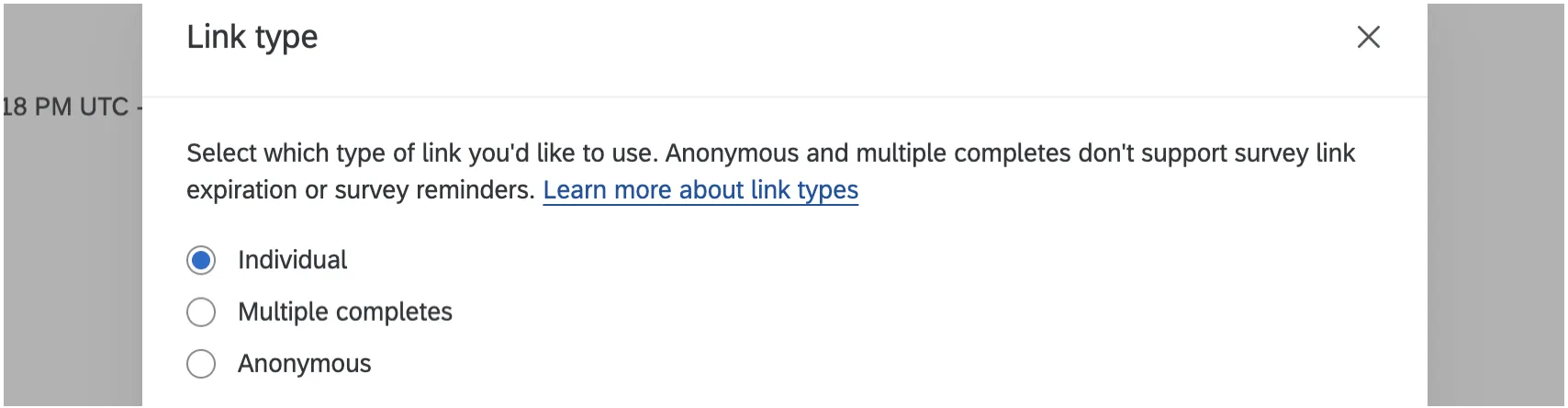 radio buttons with the available link types