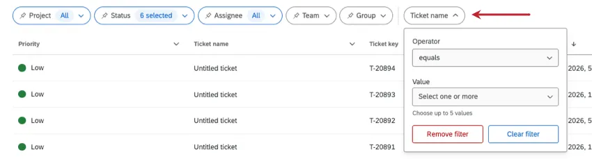 how the ticket name field expands to allow for different operators