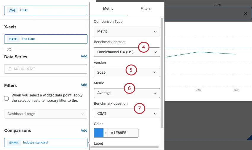 setting the specific benchmark being displayed in the line chart