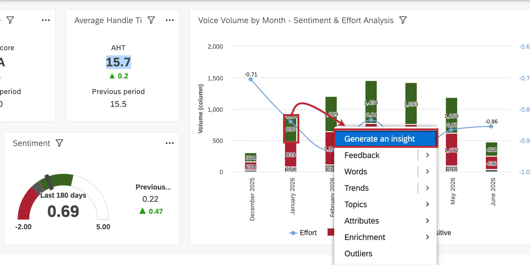selecting generate an insight