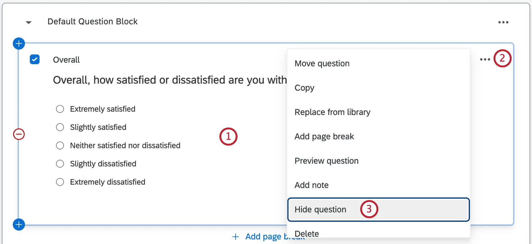 question option menu with "hide question" highlighted