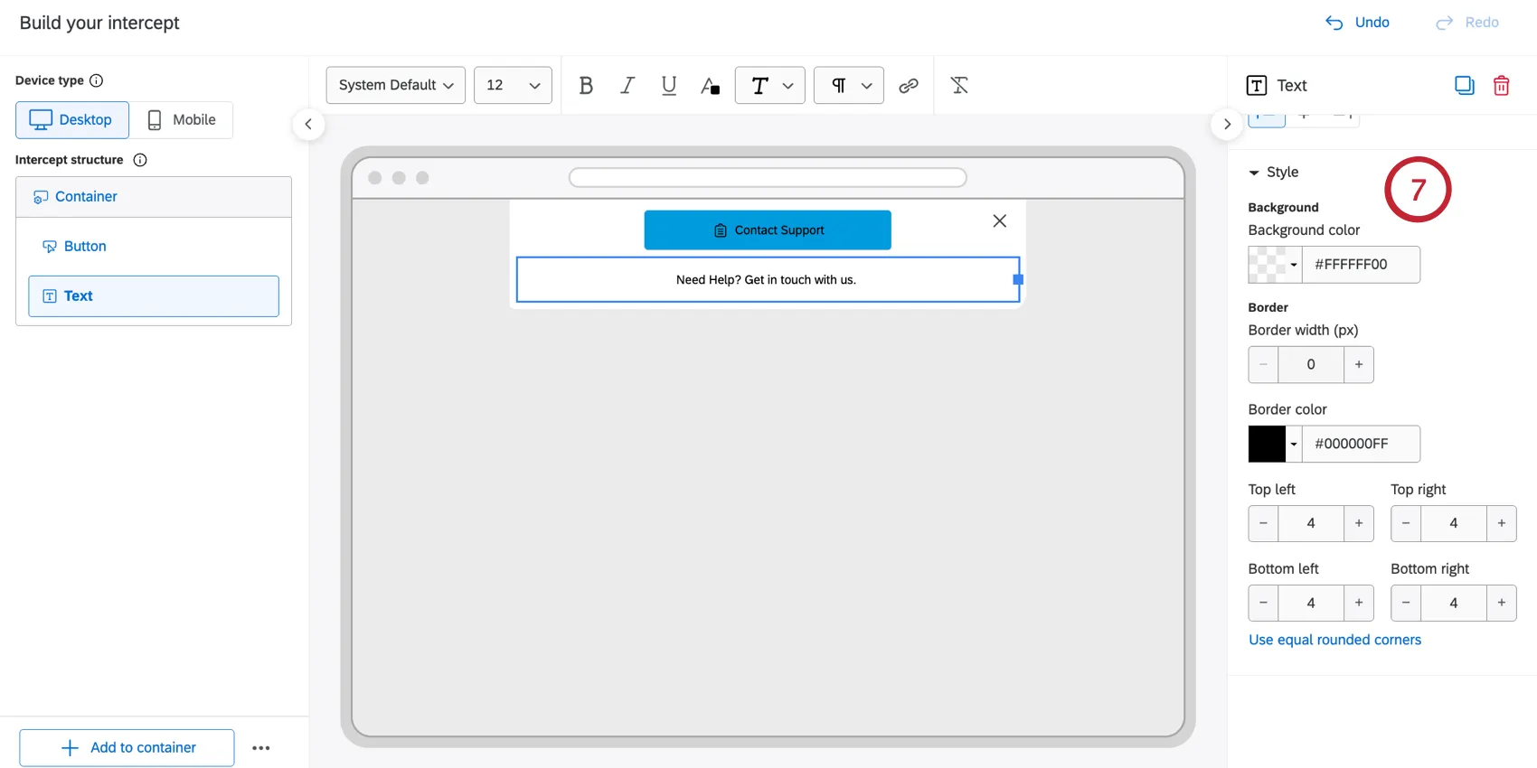 the style settings for text boxes