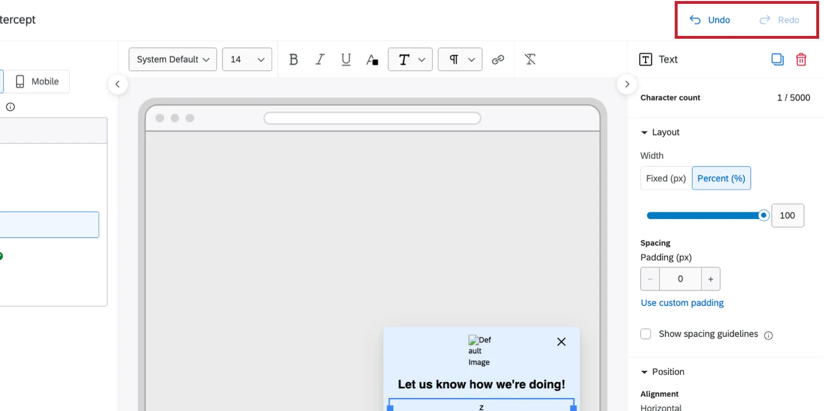 the undo and redo buttons at the top of the editor
