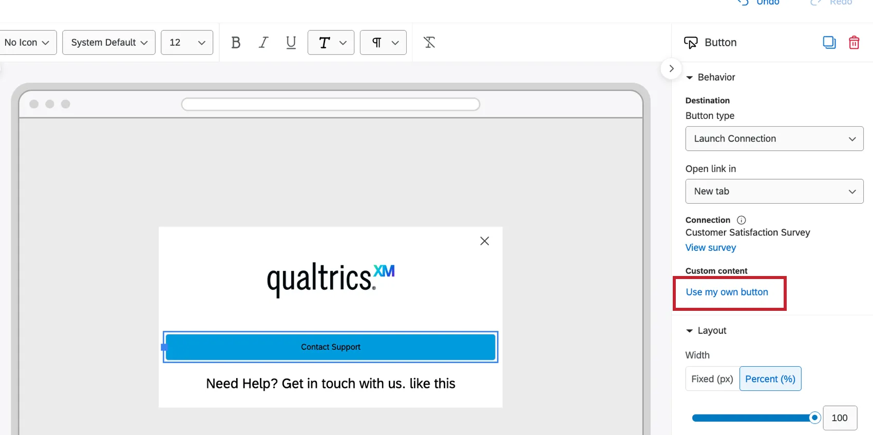 clicking "use my own button"