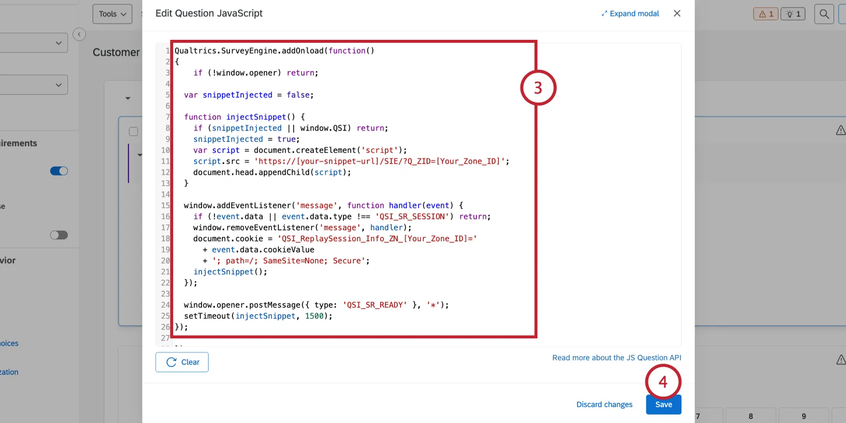 adding the javascript to the survey