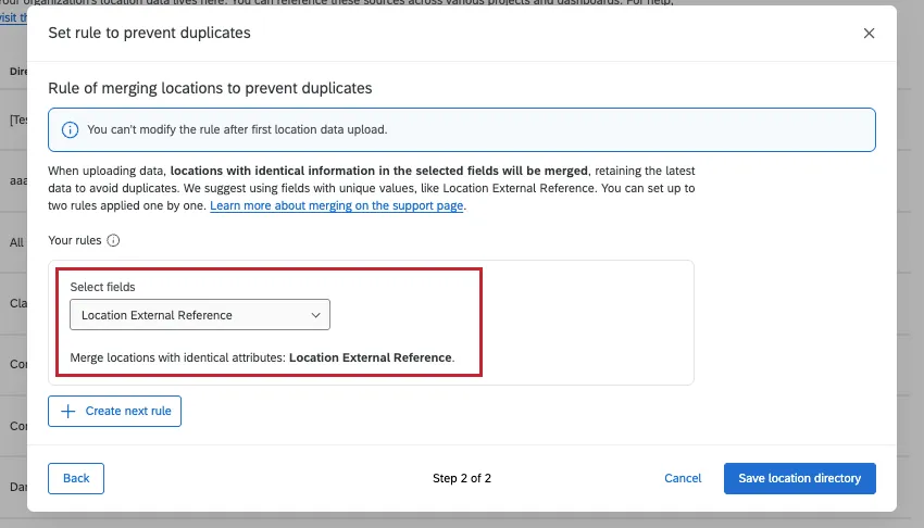 modal named set rule to prevent duplicates, where you select an identifying field