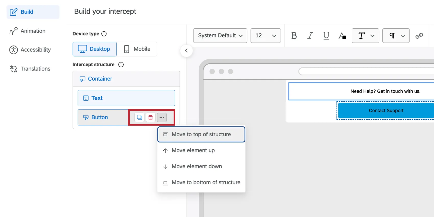 managing an element with the element options