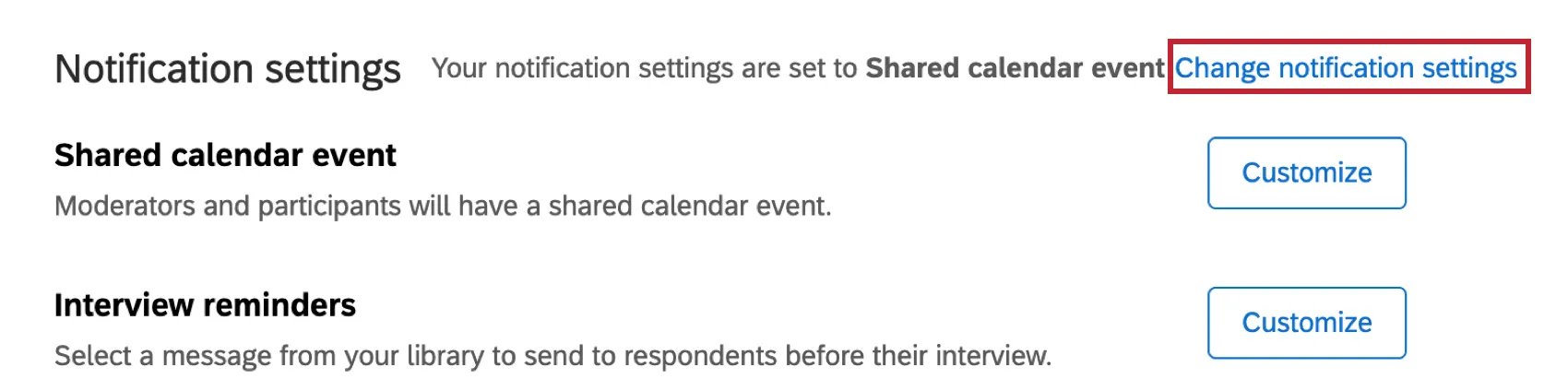 "change notification settings" button highlighted within the notification section 