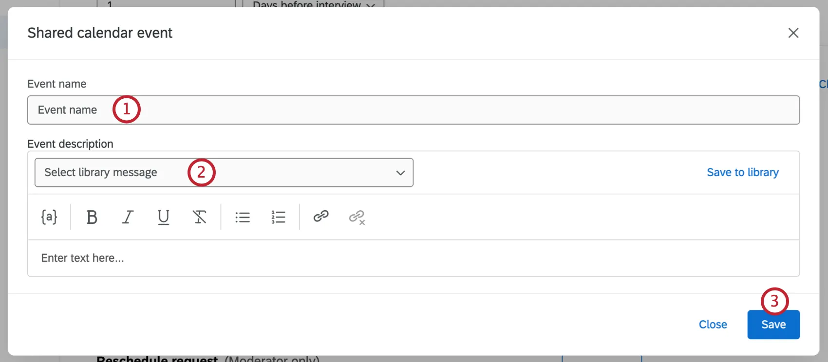 options to customize a shared calendar invite