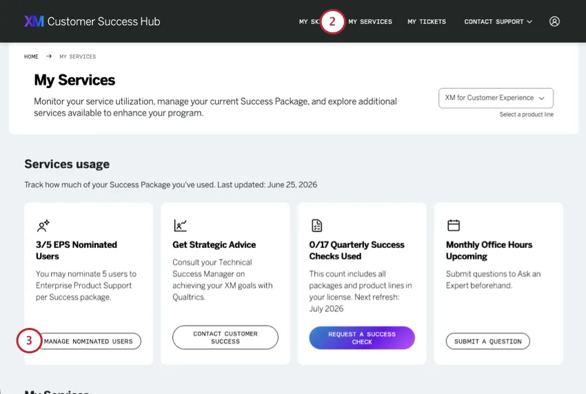 my services page with the EPS tile highlighted 