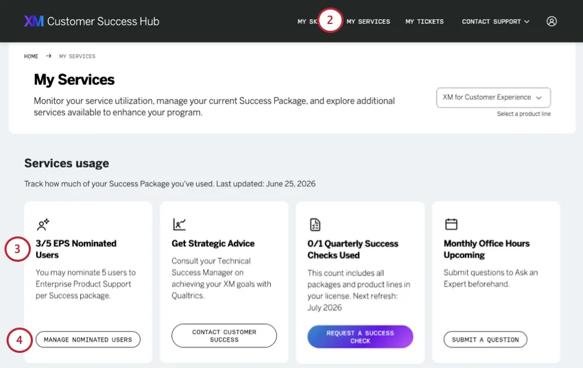the EPS users tile in the MY Services page