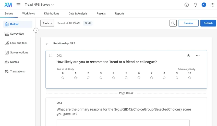 image of a relationship survey in the survey builder