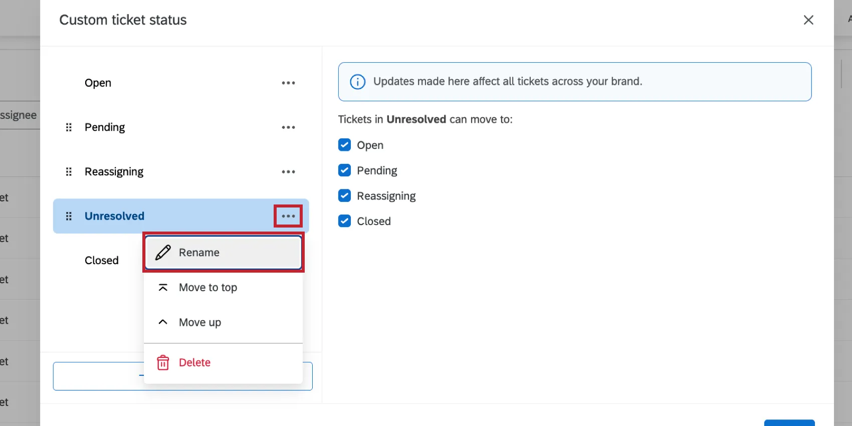 renaming a ticket status
