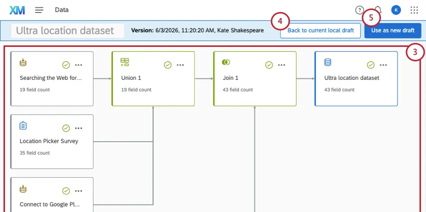 what a version looks like in the data modeler with a menu bar along the top in blue