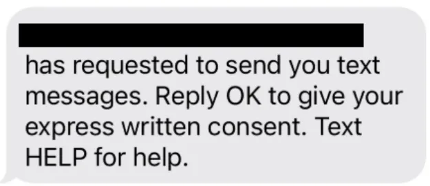 a screenshot of a text message asking for consent to distribute