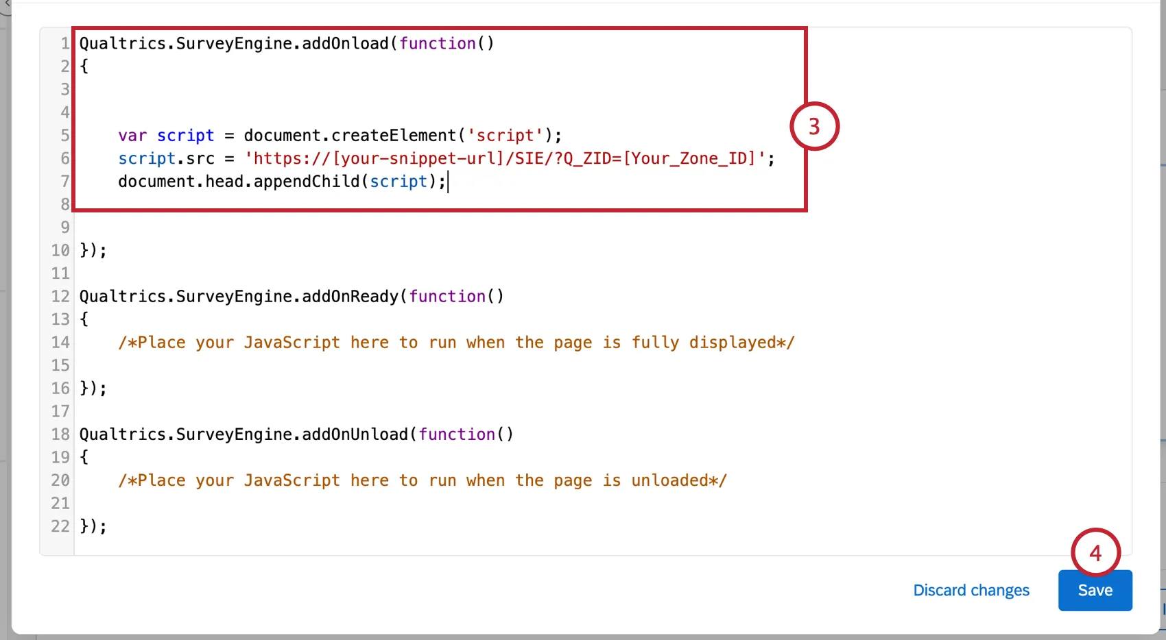 adding javascript code to the survey