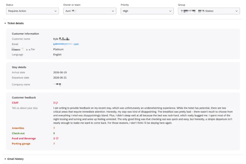 example of ticket data on a live ticket