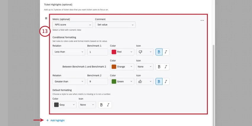 how ticket highlights appear in the workflow editor