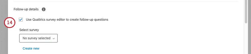 follow up details section of ticket setup has a selector where you pick a ticket feedback survey