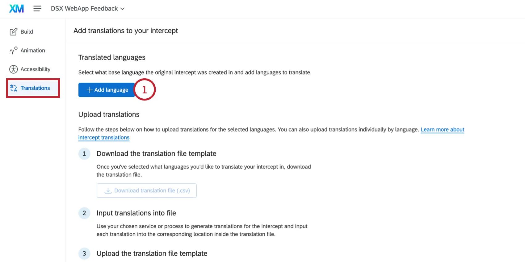 clicking add a language