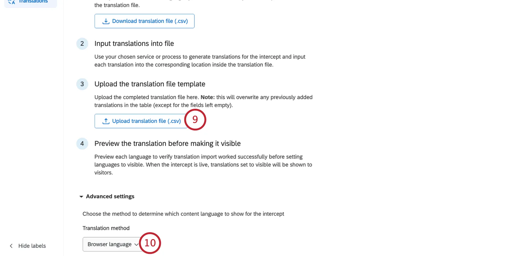uploading the translation file