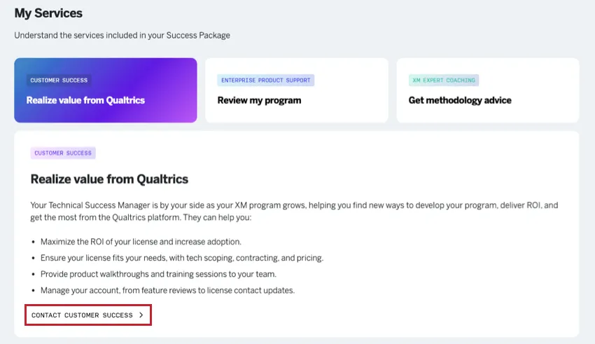 colorful tile under my services says contact customer success