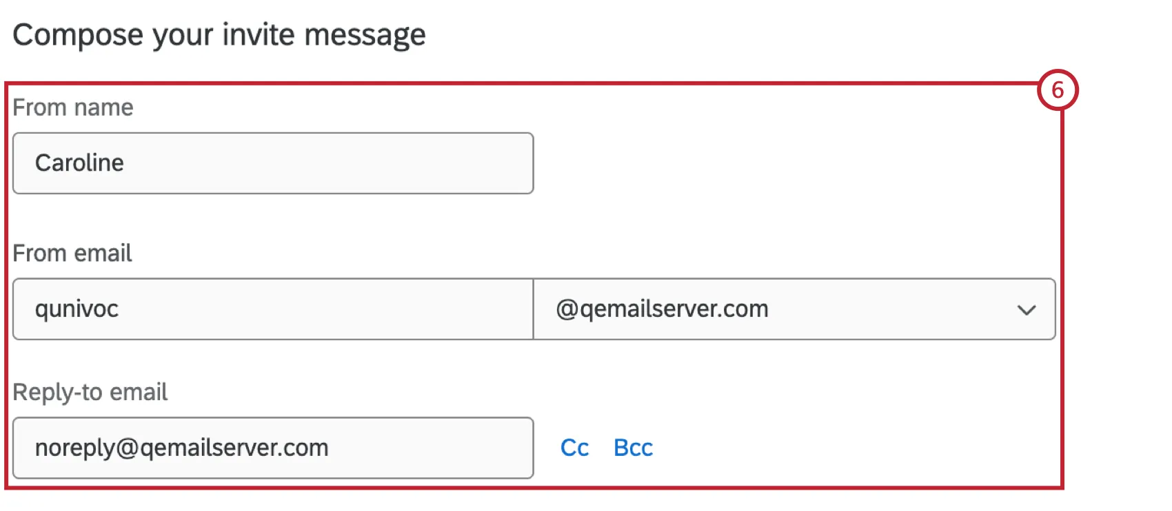 from and reply to fields highlighted within the email editor