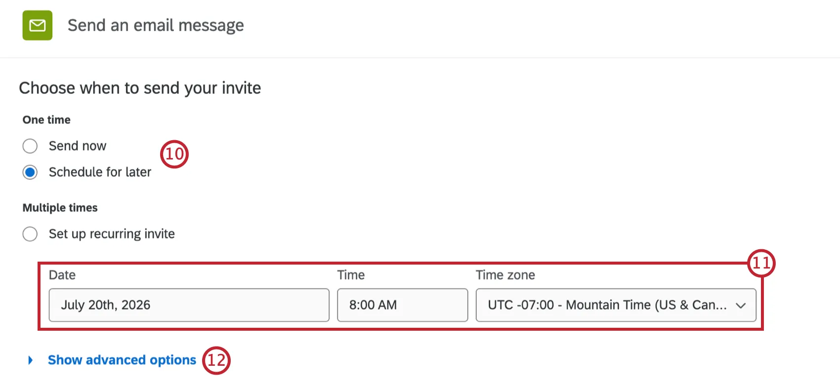 options to configure a send time for your email
