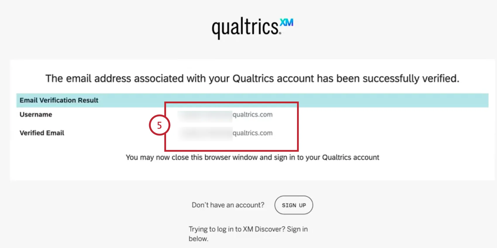 the confirmation message that your email is verified