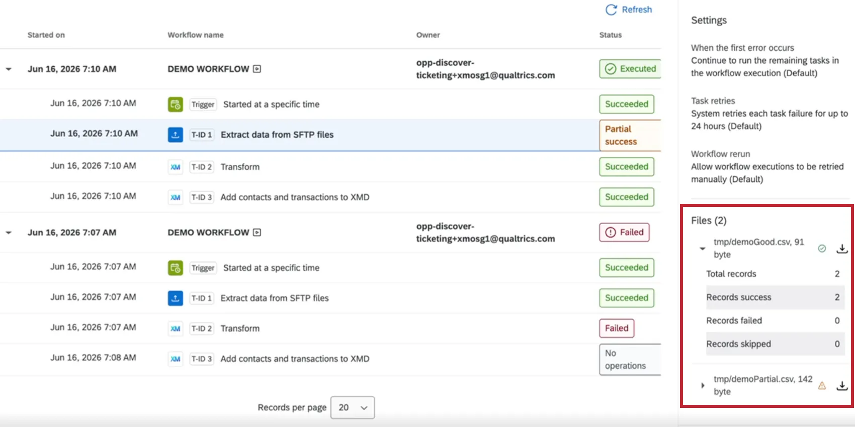 files section highlighted within a workflow run