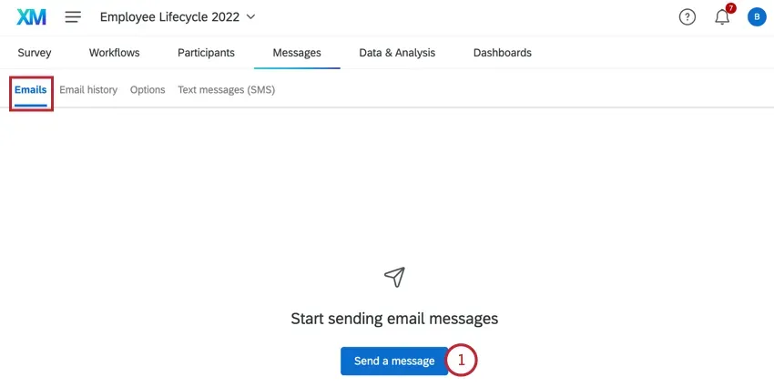 send a message button within the emails tab